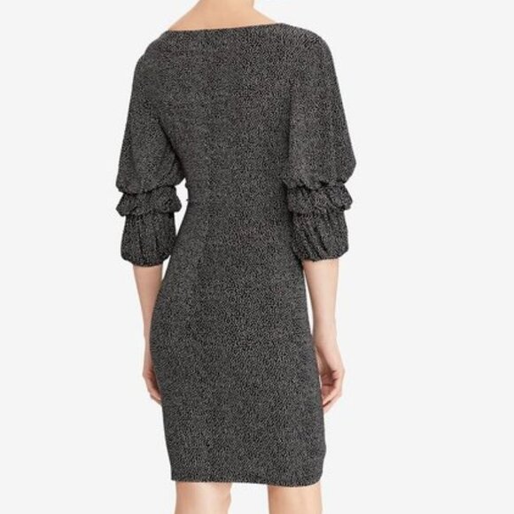 Ralph Lauren V Neck Surplice Jersey Dress Womens 14 Black Polka Dot Knee Length - Picture 2 of 15